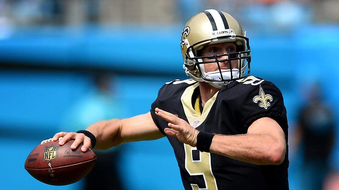 New Orleans Saints quarterback Drew Brees, throwing here in a game vs. Carolina in 2017, has beaten the Panthers more times than any other QB. He retired Sunday after 20 NFL seasons.