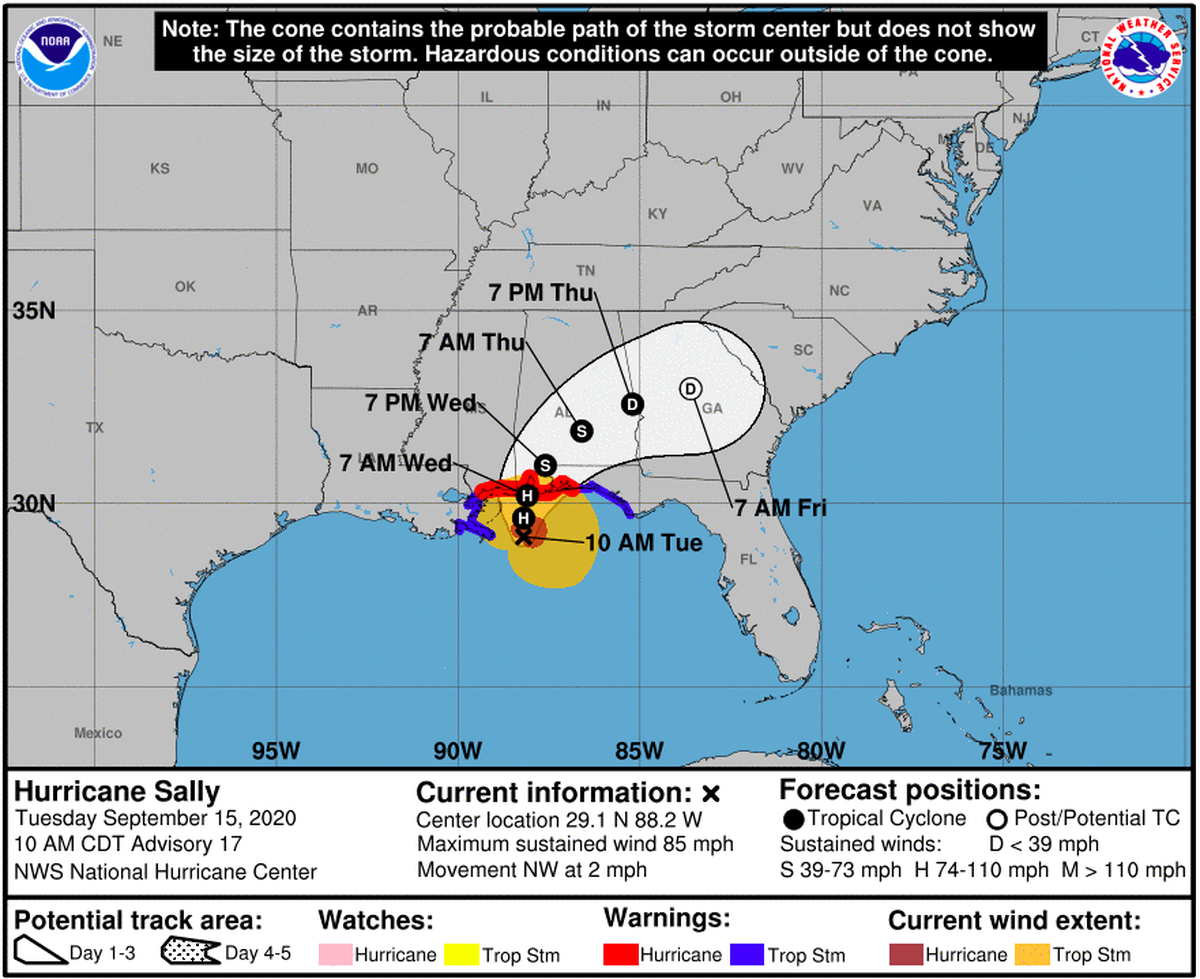 Forecast cone as of 10 a.m. Tuesday