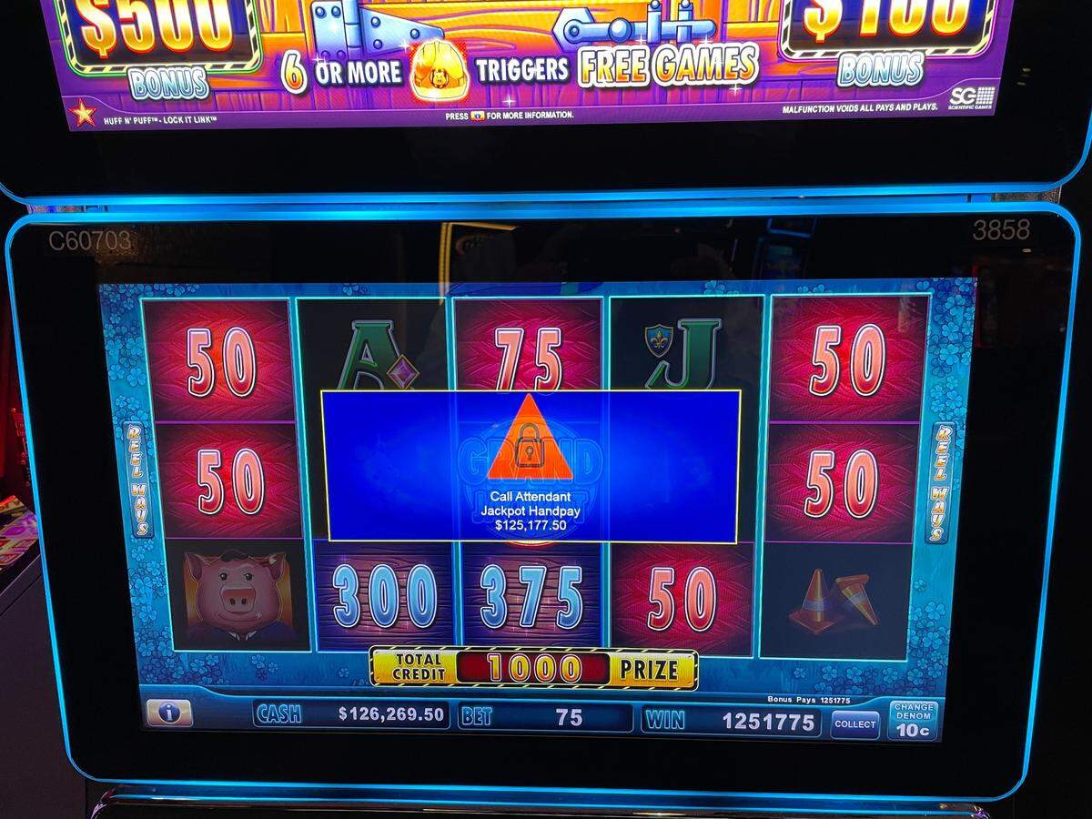 A jackpot of more than $125,000 hit on a Huff N’ Puff slot machine at IP Casino Biloxi.