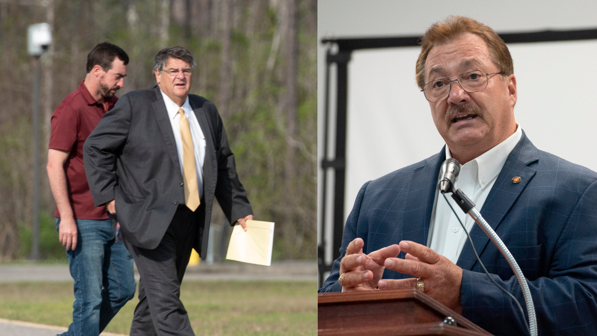 Ex-Diamondhead City Councilman Alan Moran, left, with his attorney Donald Rafferty, and State Sen. Philip Moran, right.