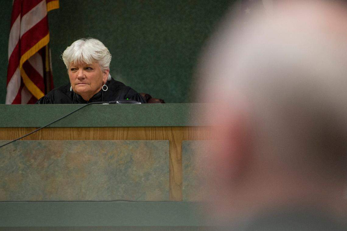 Judge Kathy Jackson listens as she presides over the trial of Jacob Blair Scott, who is accused of sexual assault of a minor, in Jackson County Circuit Court in Pascagoula on Wednesday, June 1, 2022.
