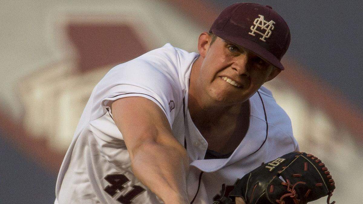 VASHA HUNT/ASSOCIATED PRESS Mississippi State pitcher Zac Houston (41) pitches in the first inning against Alabama in the SEC baseball tournament in Hoover, Ala.