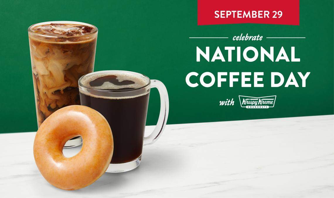 Krispy Kreme is celebrating National Coffee Day with a free brew, hot or iced, for all customers at participating stores Thursday, Sept. 29.