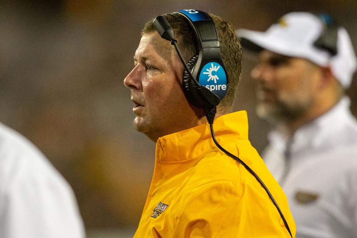 Southern Miss Golden Eagles Head Coach Will Hall during a game between Southern Miss and South Florida at M.M. Roberts Stadium in Hattiesburg on Saturday, Sept. 14, 2024.
