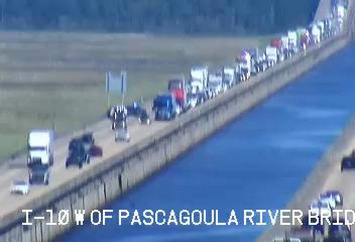 An MDOT traffic camera captured delays after a crash Friday afternoon on the Pascagoula River Bridge.
