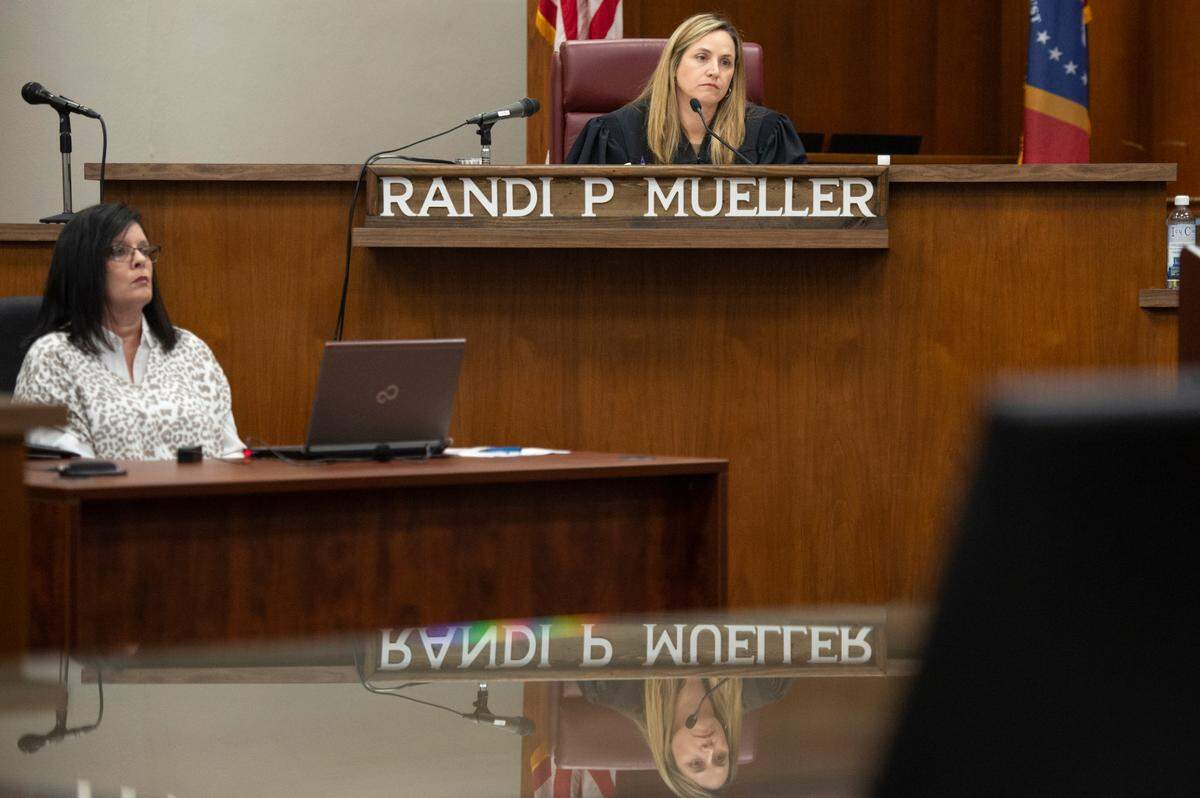 Judge Randi Mueller presides over the guilty plea of John Ross McElhenney in Harrison County Circuit Court in Biloxi on Tuesday, Aug. 1, 2023.