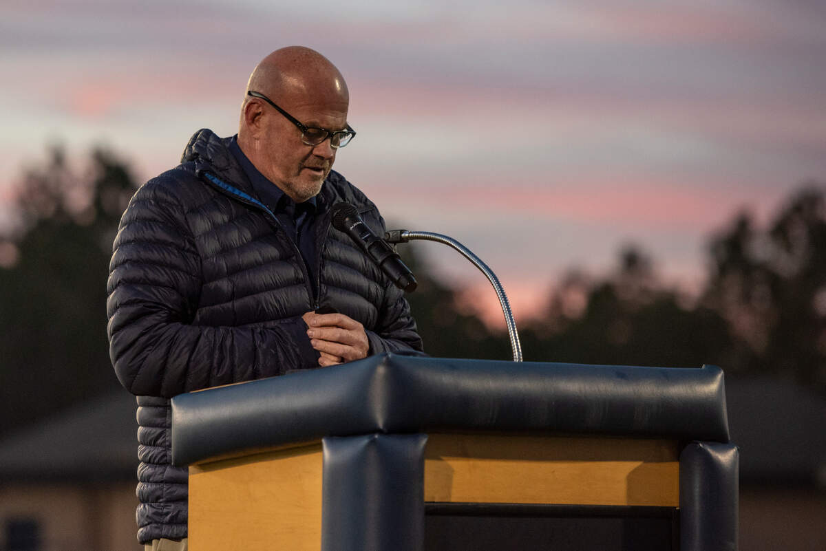 Billy Ellzey, superintendent of the Pascagoula-Gautier School District, speaks during a candlelight vigil in honor and memory of three Gautier High School graduates at Gautier High School in Gautier on Thursday, Dec. 7, 2023. Se’Dhari Saniya Watson-Person, Kyla “Muffin” Watkins, and Tatyanna Richmond were involved in a fatal crash on Tuesday, leading to the deaths of Watson-Person and Watkins. Richmond remains hospitalized.