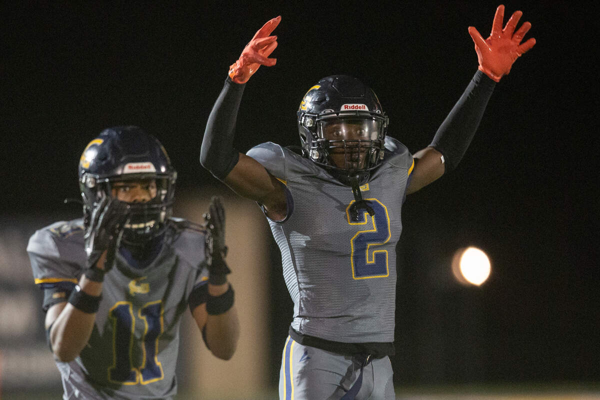 Gautier’s Dillon Richburg and Shamarie Carroll react to a play call during a playoff game against Wayne County at Gautier High School in Gautier on Friday, Nov. 11, 2022.