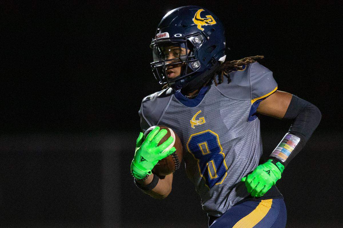 Gautier’s Kanien Rush runs the ball during a 5A playoff game between Gautier and Natchez at Gautier High School on Friday, Nov. 15, 2024.