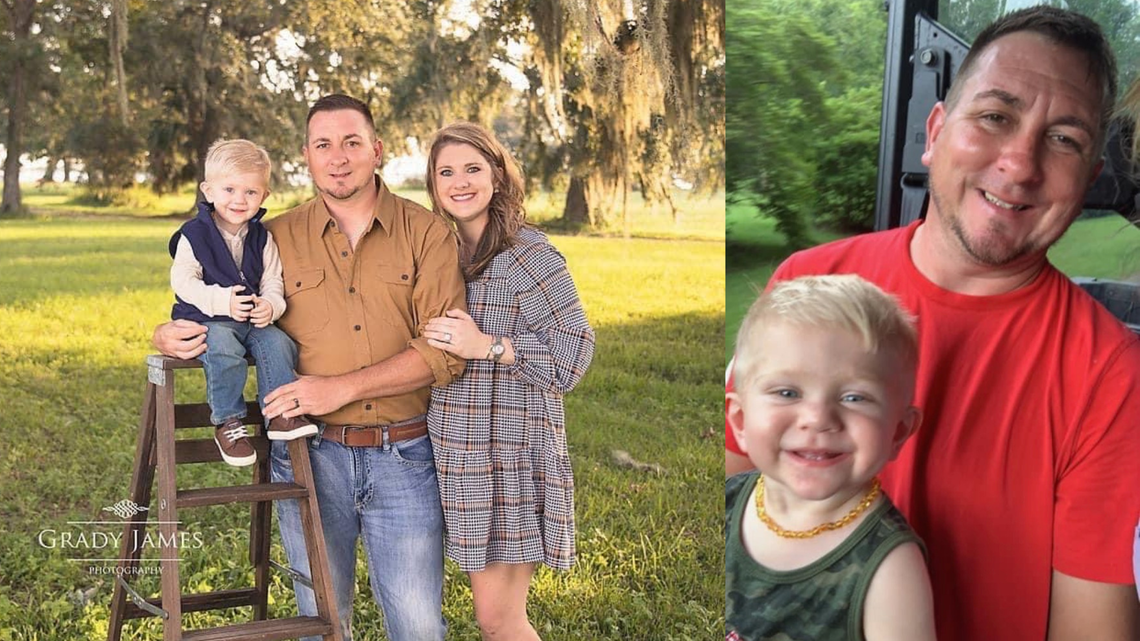 David Scarborough, 36, disappeared Thursday, December 29, 2022, when the helicopter he was on departing an oil platform crashed into the Gulf of Mexico. His wife, Lacy, is pregnant with their second son, Sutton. Their son pictured here, Sawyer, died in an accidental drowning in March.