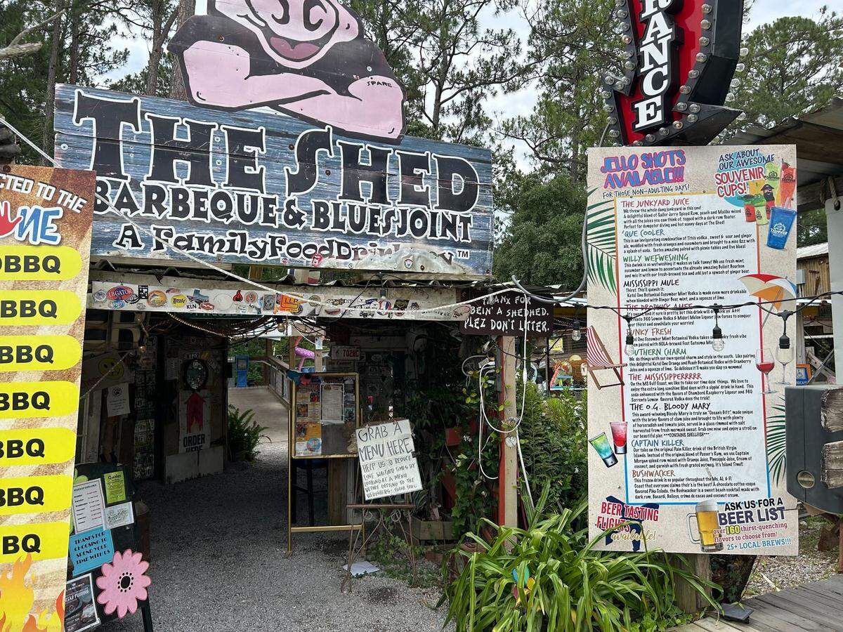 The entrance to The Shed Barbecue and Blues Joint in Ocean Springs, Mississippi.