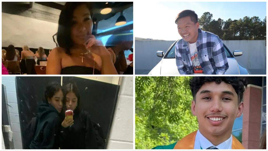 (clockwise) Coral Lorenzo, Hung Nguyen, Abner Santana, Katy Gaitan and Ashley Gaitan were killed when their car went over a ramp wall and crashed in I-85 in Gwinnett County, Georgia, police say.