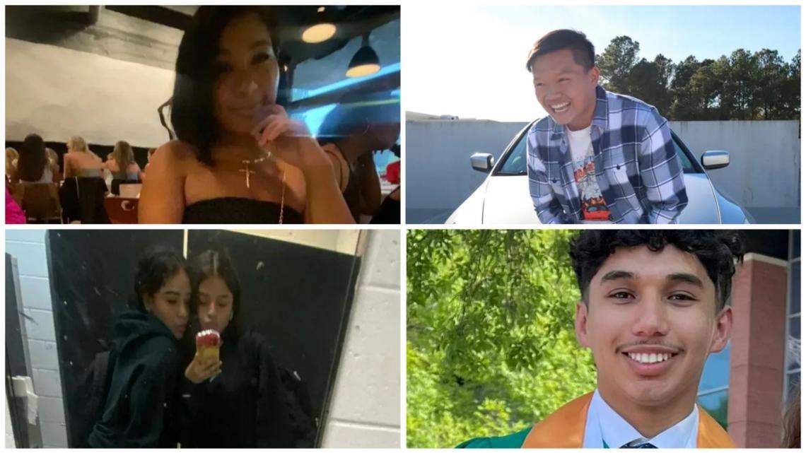 (Clockwise) Coral Lorenzo, Hung Nguyen, Abner Santana, Katie Gaitan Miranda and Ashley Gaitan were killed when the car they were in went over a ramp wall and crashed on I-85 in Gwinnett County, Georgia, police say.