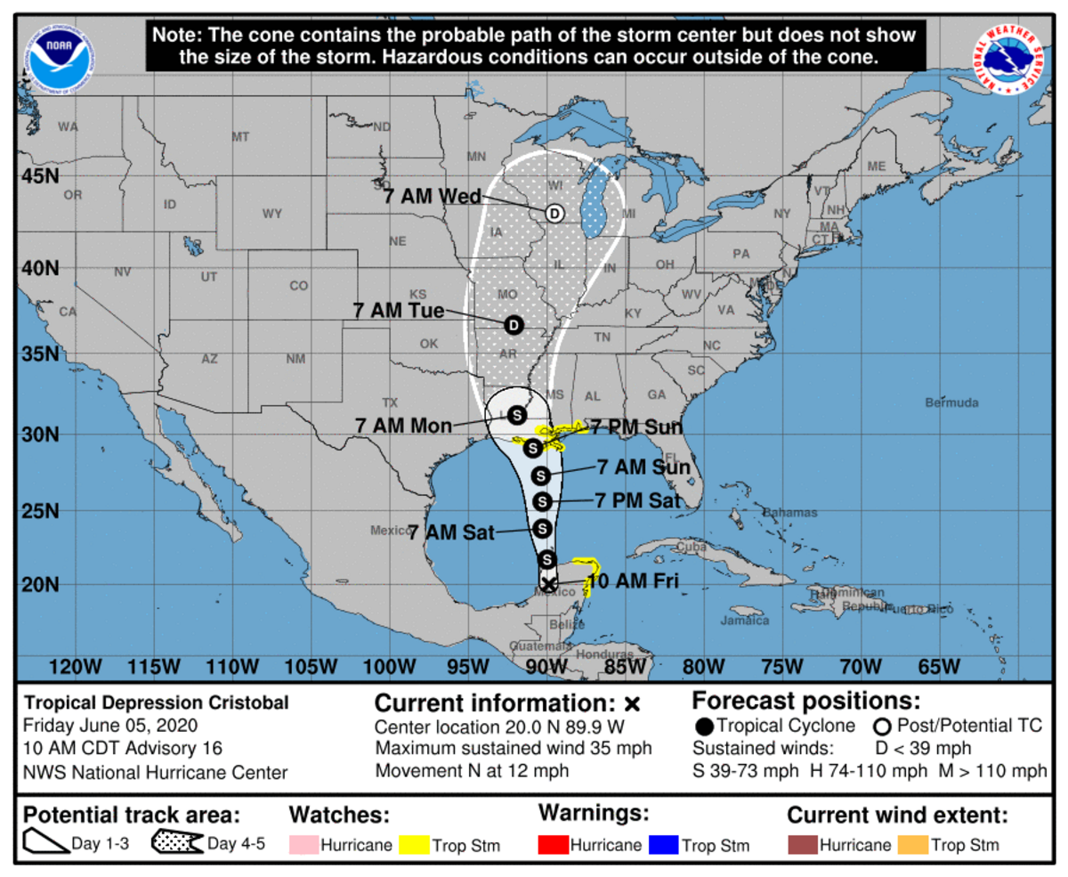 Cristobal is forecast to strengthen back into a tropical storm as it moves north over the Gulf of Mexico.