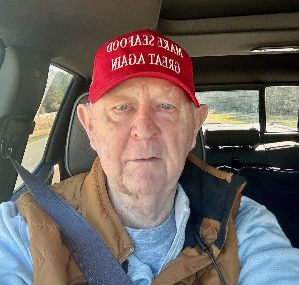Joe Spraggins, executive director of the Mississippi Department of Marine Resources, shows his support for House Bill 602 with “Make Seafood Great Again” hat.