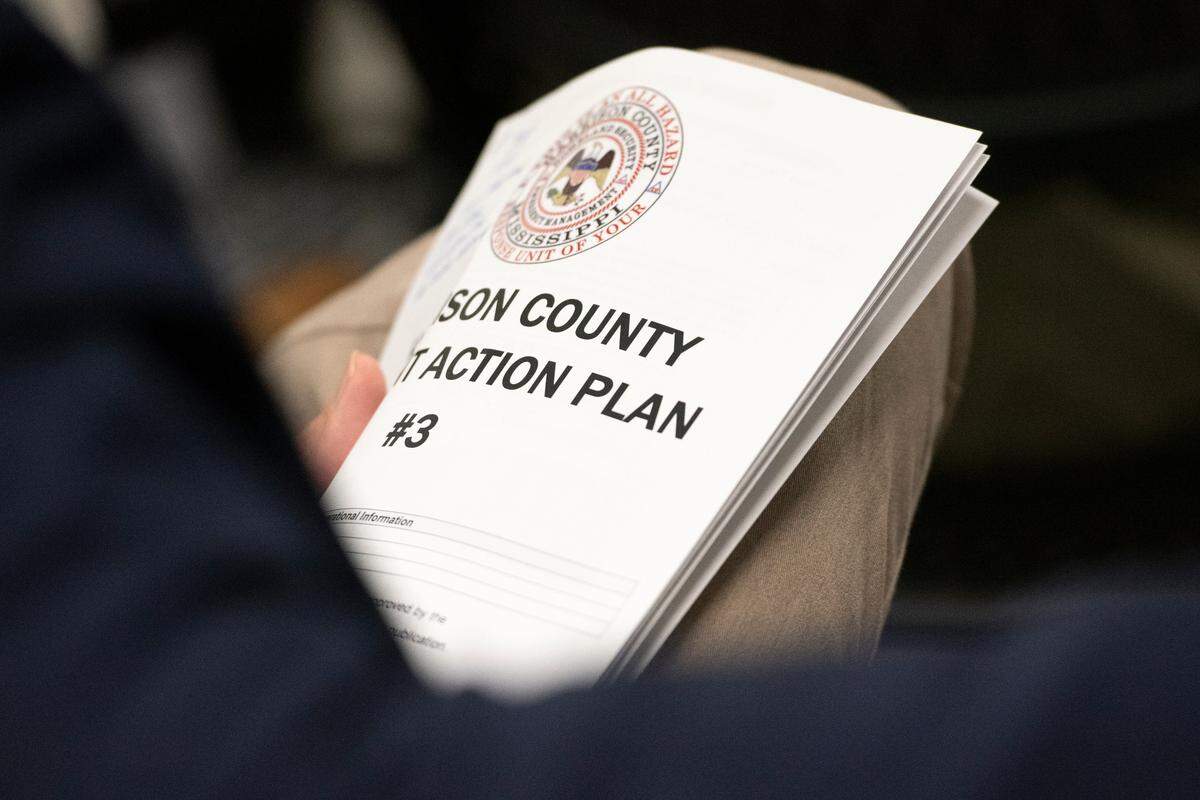 A plan printout during the Harrison County emergency operations meeting in Gulfport on Wednesday, Sept. 11, 2024, prior to Hurricane Francine’s landfall.