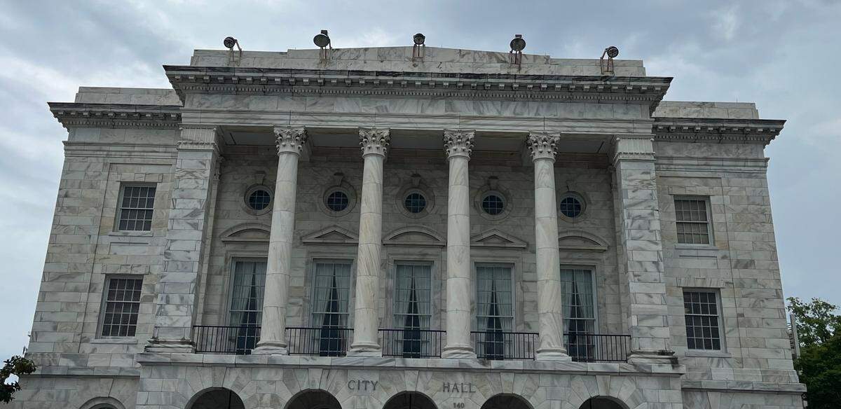 Heavy clouds are seen Monday above Biloxi City Hall. Cloud cover will make it unlikely that Mississippi Coast residents will get a good look at the Monday’s eclipse.