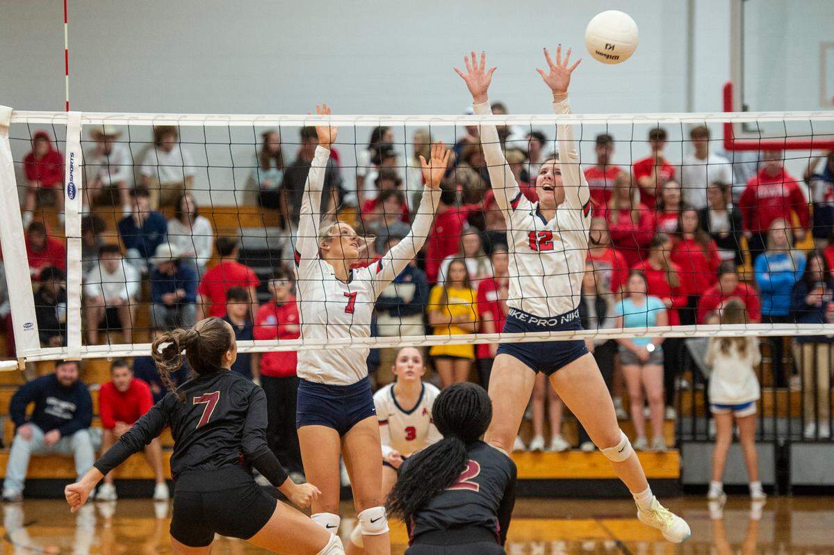 The Hancock Hawks try to defend their side during the 6A South State Championship game at Hancock High School in Kiln on Monday, Oct. 16, 2023.