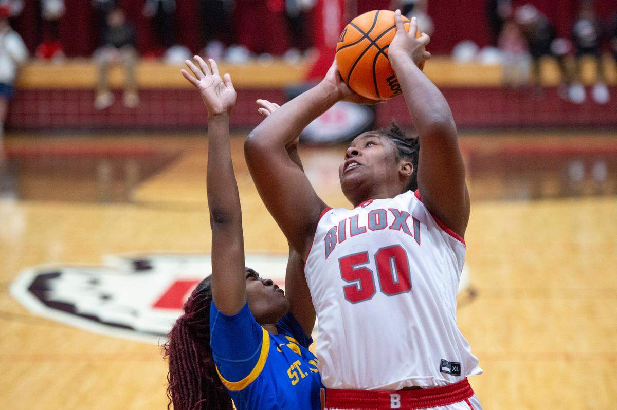 Biloxi’s Zaniya Johnson shoots the ball during a game against St. Martin at Biloxi High School in Biloxi on Tuesday, Jan. 7, 2025.