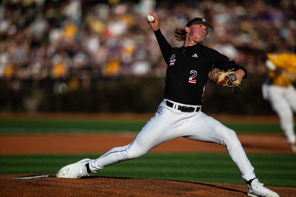 Hurston Waldrep throws a pitch against LSU during Game Four of NCAA Regionals at Pete Taylor Park in Hattiesburg on Saturday, June 4, 2022.