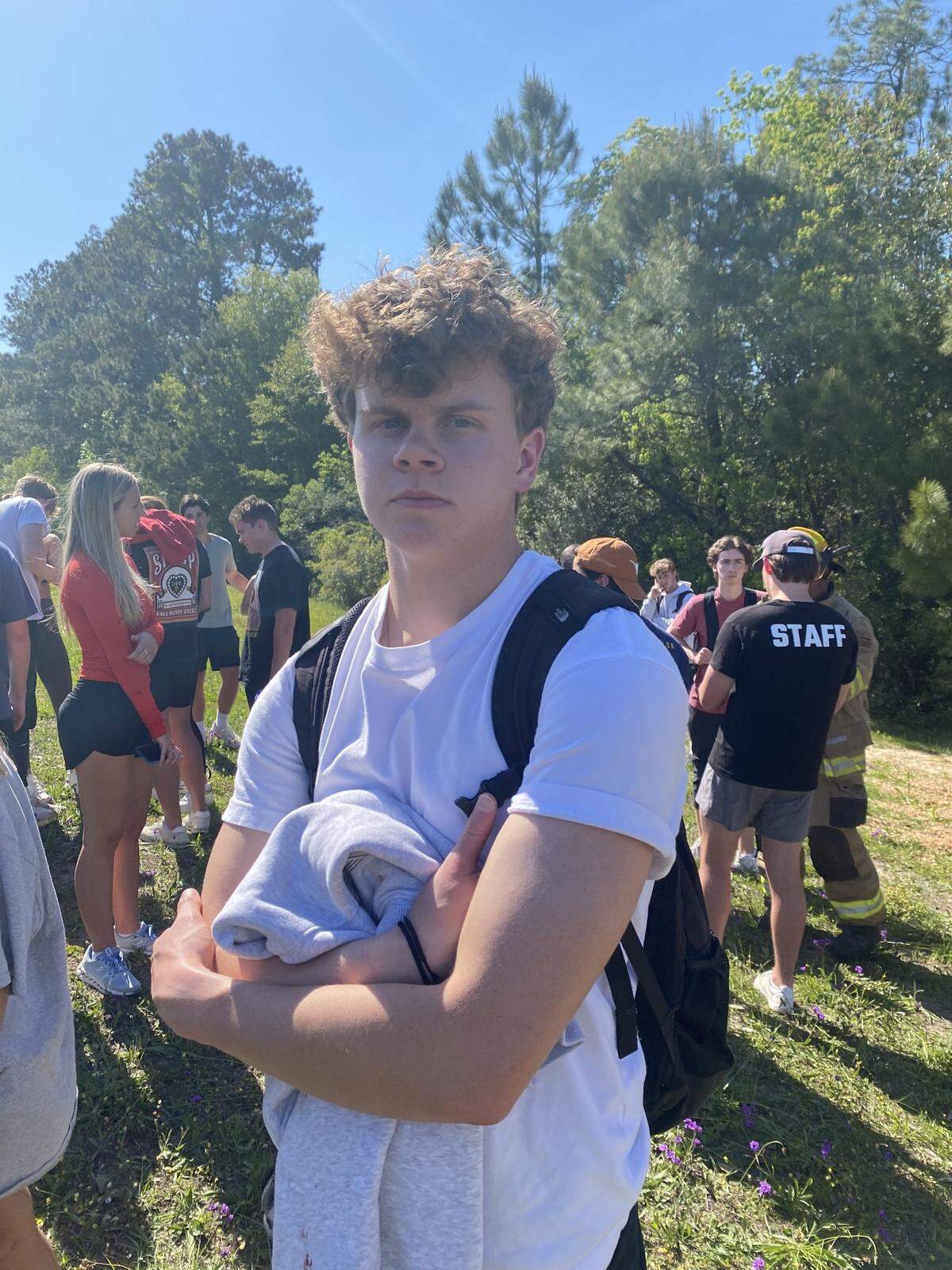 University of South Carolina student Paul Clune took the wheel Friday after a charter bus carrying more than 50 students suffered a blowout and the driver was ejected.