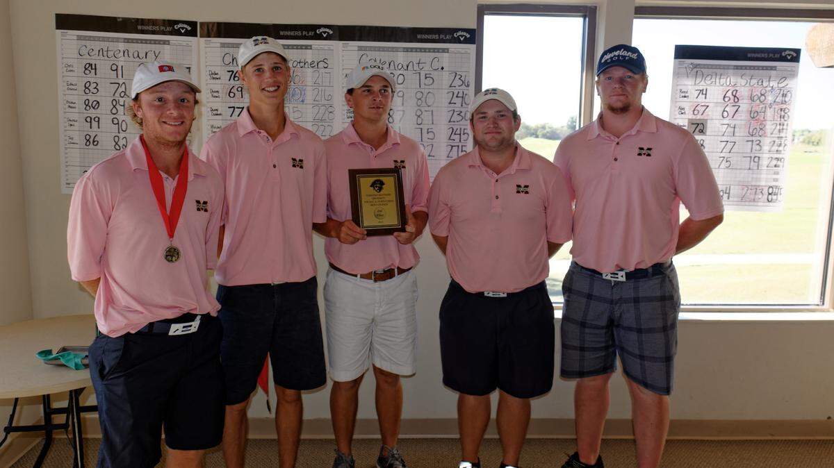 CHRISTIAN BROTHERS UNIVERSITY 
 Phillip Hickam, left, Colin Troxler, Grant Motter, Wyatt Adkison and George Kawell led Mississippi Gulf Coast to a second-place finish at The Buccaneer tournament in Southaven.