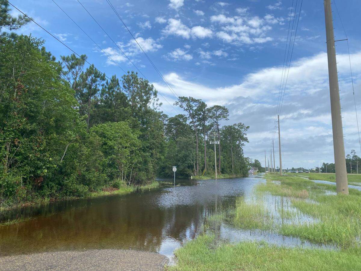 Parts of Whitney Street in Shoreline Park were under water Wednesday, June 19, 2024 after Tropical Storm Alberto struck Mexico.