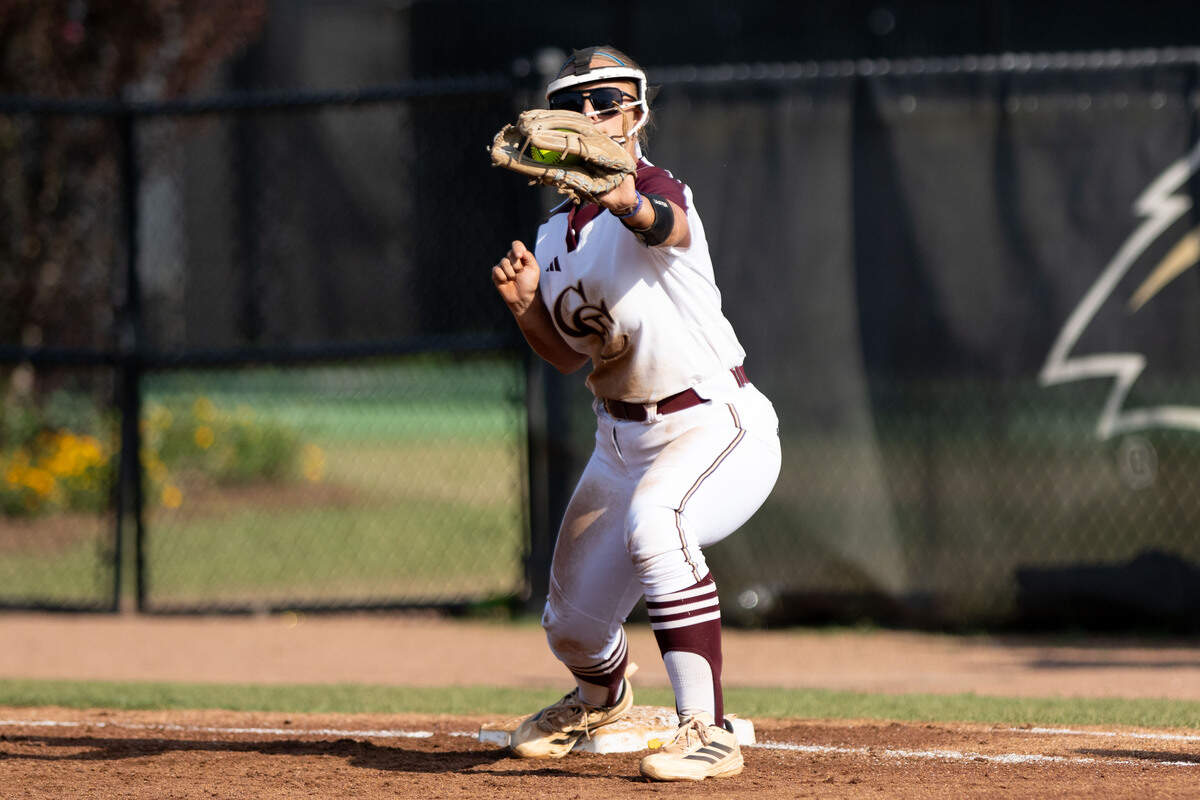 George County’s Braylee Bishop (13) catches the ball during a softball 6A state final game at the Southern Miss Softball Complex on Friday, May 15, 2026.