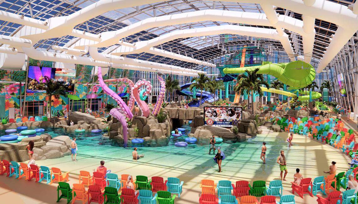 Tropic Falls will feature a lazy river and 11 water slides, including a 75-foot free-fall slide called the Tangerine Scream.