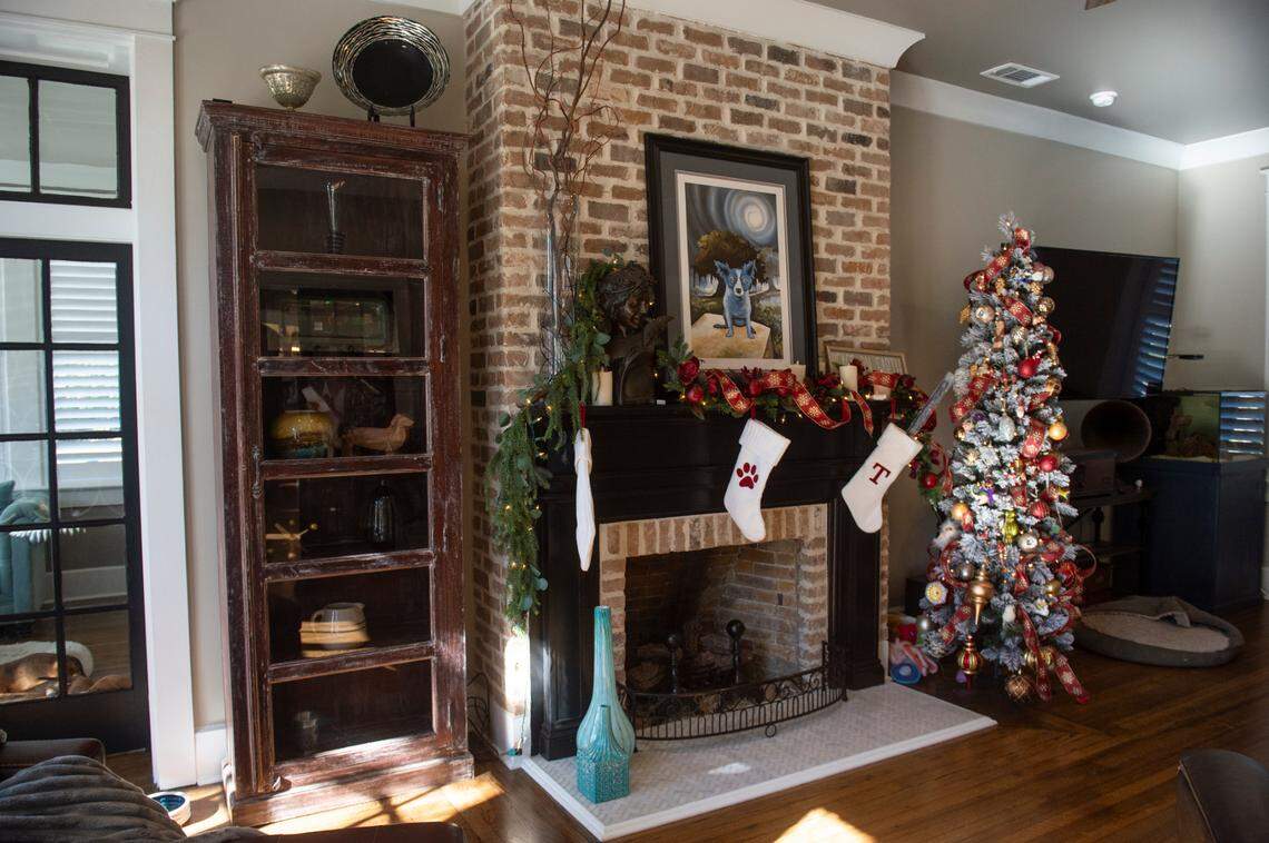 Christmas decor in the living room of the Glenn Swetman House in Biloxi on Monday, Dec. 11, 2023. The Lombardi-Bensons plan to host an open house in the newly renovated home.