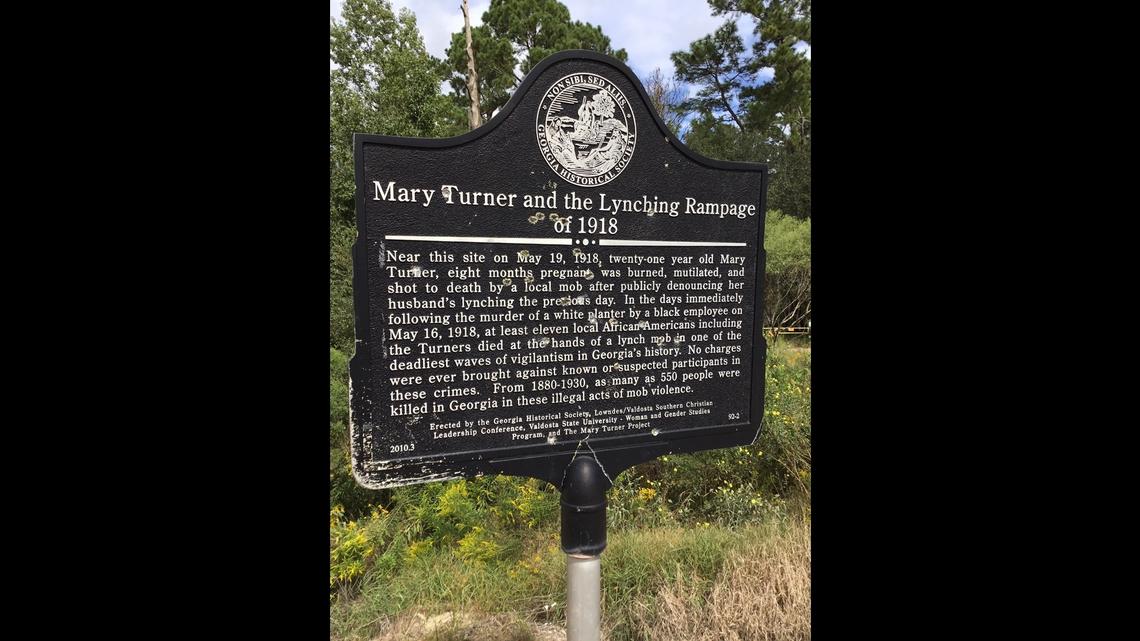 Georgia officials have removed the Mary Turner and the Lynching Rampage of 1918 historical marker after vandalism by an “off-road vehicle” left it badly damaged.