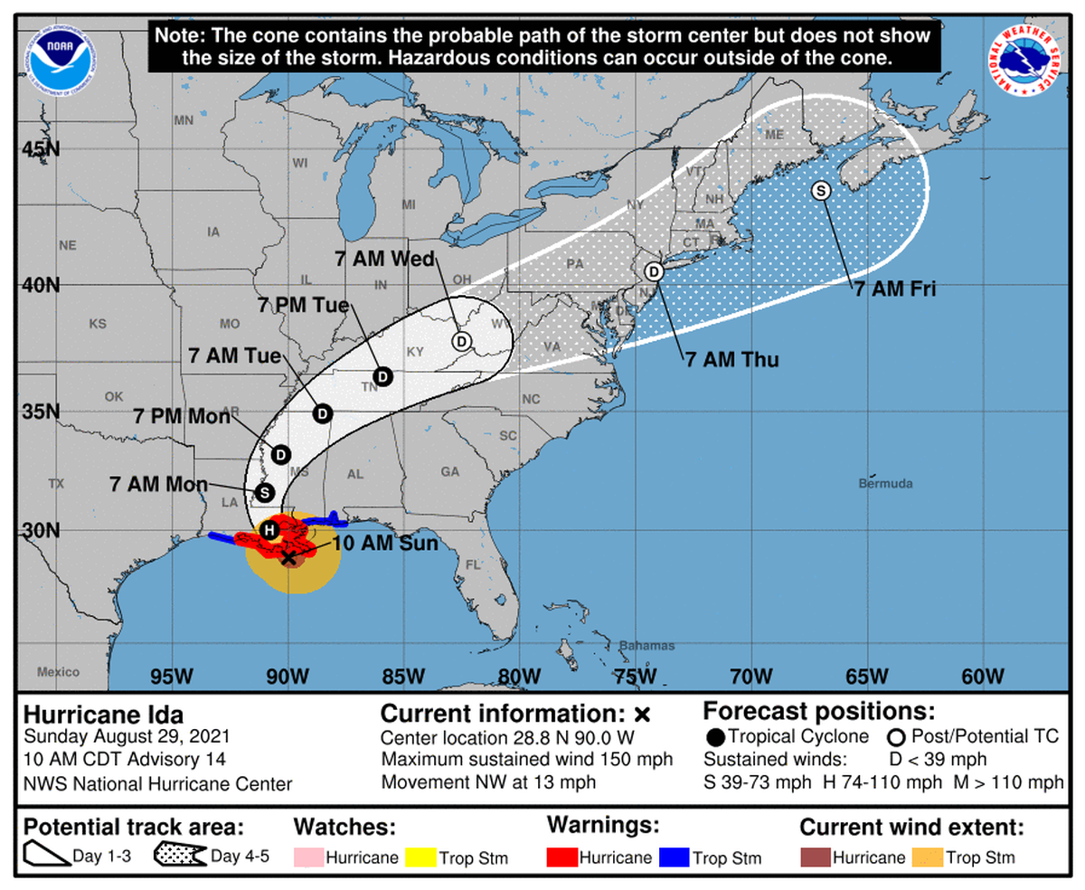 Hurricane Ida forecast as of 10 a.m. Sunday