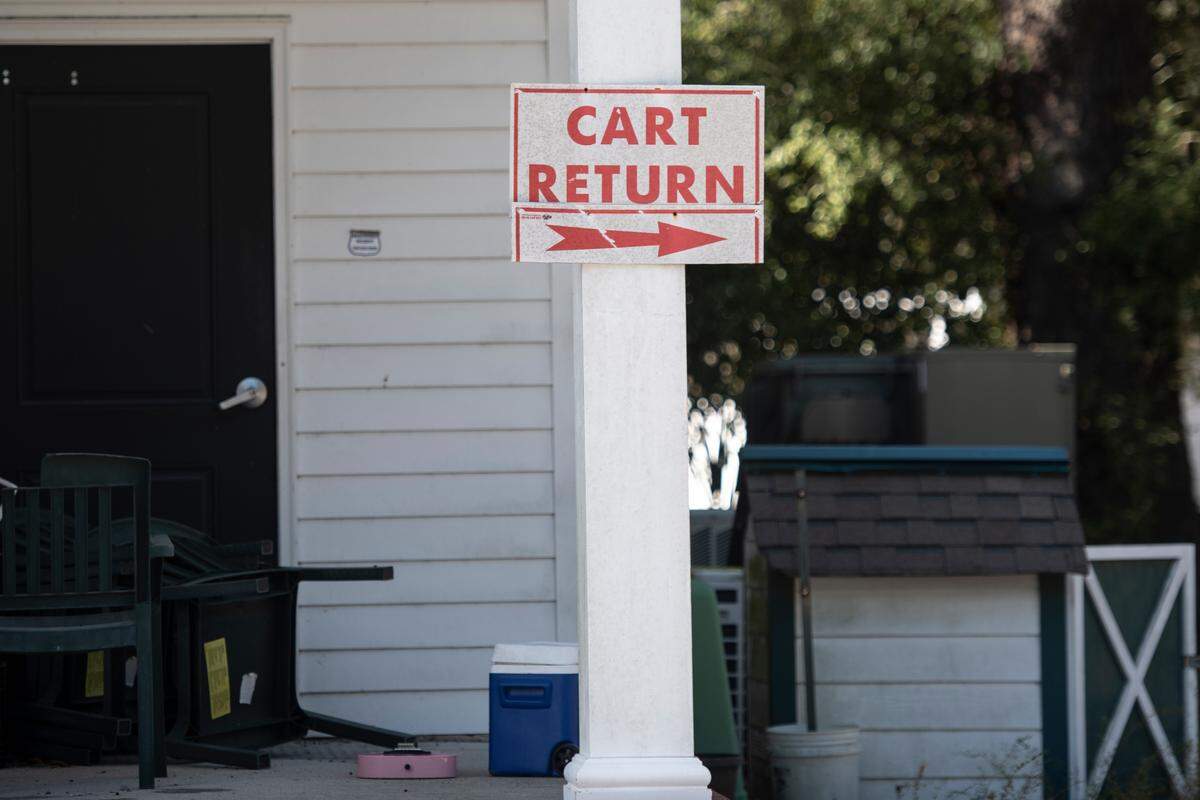 A cart return sign is one of the few remaining indicators of Great Southern Golf Club on Wednesday, Nov. 9, 2022.