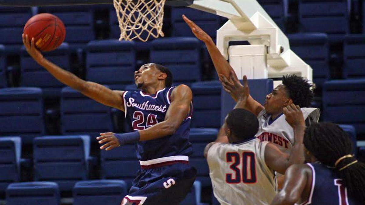 SOUTHWEST MISSISSIPPI COMMUNITY COLLEGE 
 Southwest Mississippi Community College defeated Jones County Junior College 94-83 on Thursday night to claim the program's first MACJC men's championship in 53 years. Former St. Martin standout Rodrick Sikes, left, scored a career-high 31 points in the win.