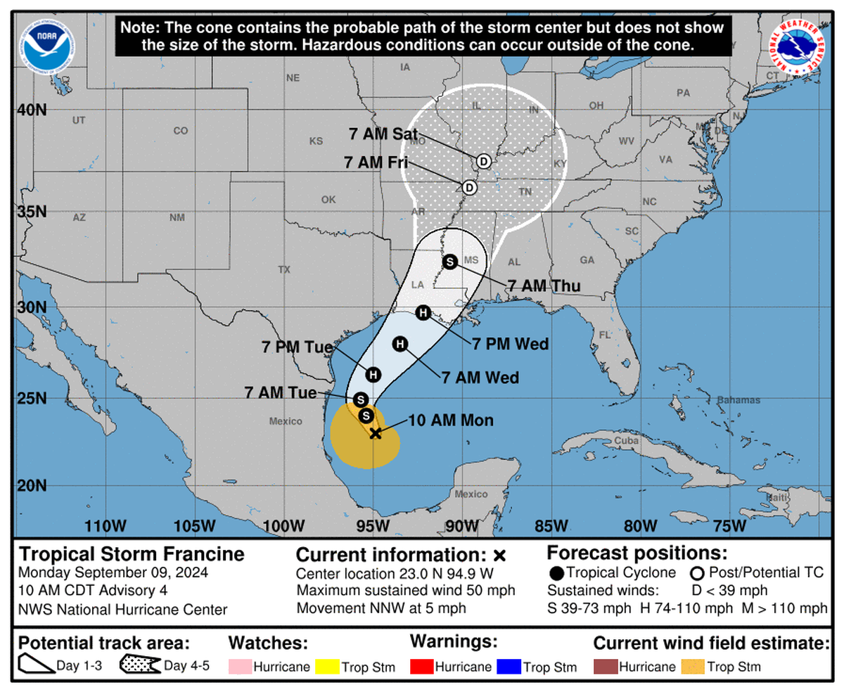Tropical Storm Francine is expected to strengthen to a hurricane this week.