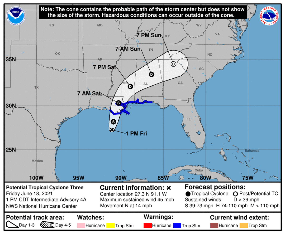 Potential Tropical Cyclone Three is aiming for the Gulf Coast, forecasters said.