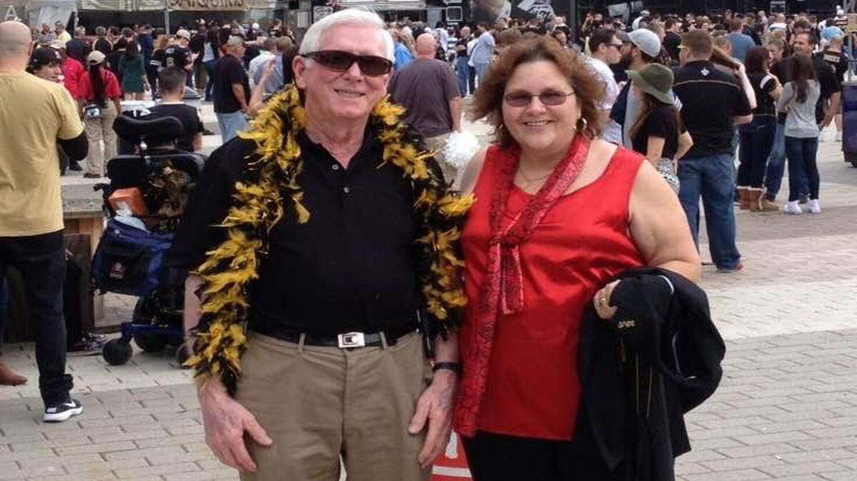 COURTESY MAG HOLLANDJohn Armstrong stops by Champions Square outside the Superdome in New Orleans on Dec. 28. He was recognized before the Jaguars-Saints game for his volunteer efforts. Armstrong was nominated by Harrison County RSVP representative Mag Holland, who accompanied him.