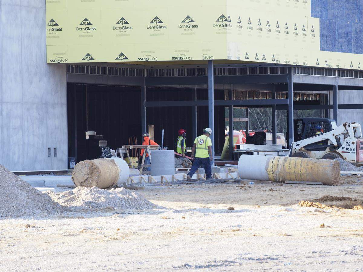 Crews work on the new Buc-ee’s travel center at exit 24 of I-10 in South Mississippi. It’s been a year since the groundbreaking and steady progress is being made.