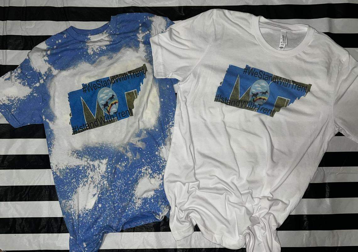 The shirt designs Kayla Lanier is selling to support Trent and raise money for a local animal shelter.