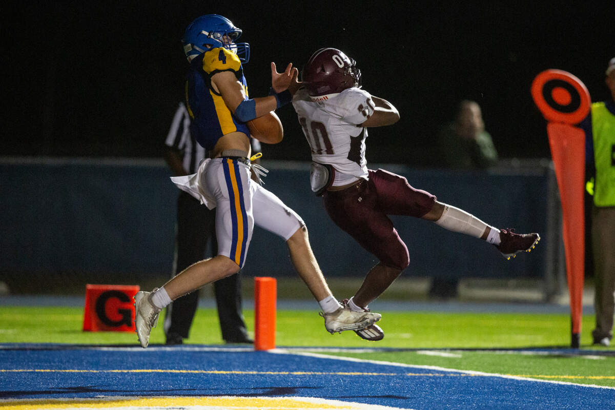 Resurrection’s Luke Schnoor catches the ball in the endzone for a touchdown during a game against Richton at Gautier High School in Gautier on Friday, Oct. 14, 2022.