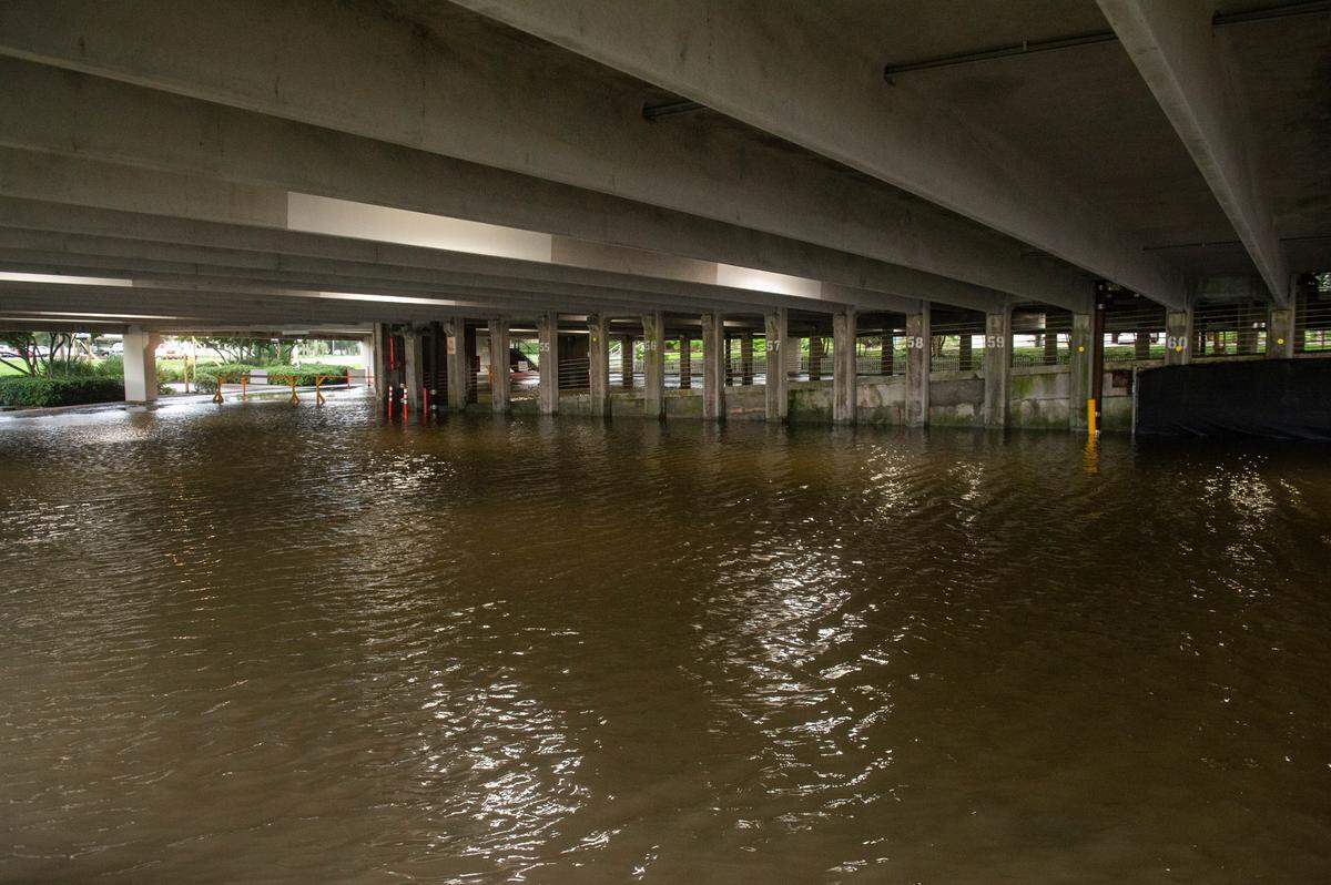 The ground floors of the parking garages at Golden Nugget Casino and Palace Casino in Biloxi took on water during Hurricane Francine.