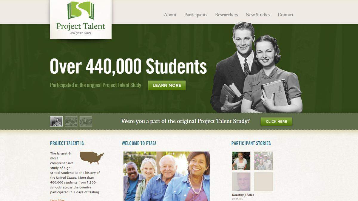 This cropped screenshot shows the homepage of Project Talent, the only large-scale, nationally representative study that tracks participants from adolescence to retirement, according to the American Institutes of Research. Students at Jim Broom Memorial High School in Perkinston participated in 1960 and the study is trying to find them.