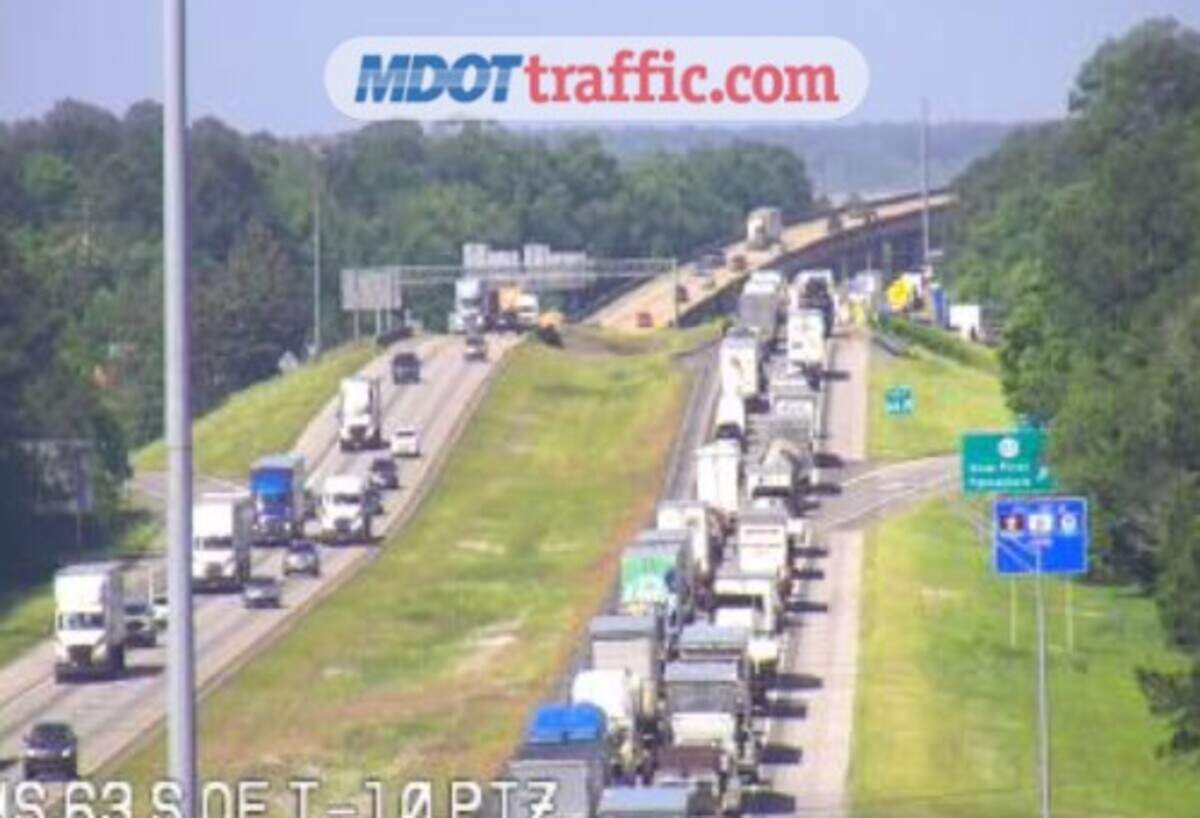 I-10 westbound traffic is backed up Thursday after a crash west of Mississippi 613.