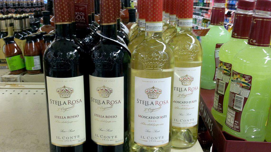 TIM ISBELL/SUN HERALD 
 Bottles of Stella Rosa are lined up on the shelf at Rouses grocery store in Gulfport, Thursday, Dec. 31, 2015. The state legislature will consider allowing grocery stores to sell 'real' wine.