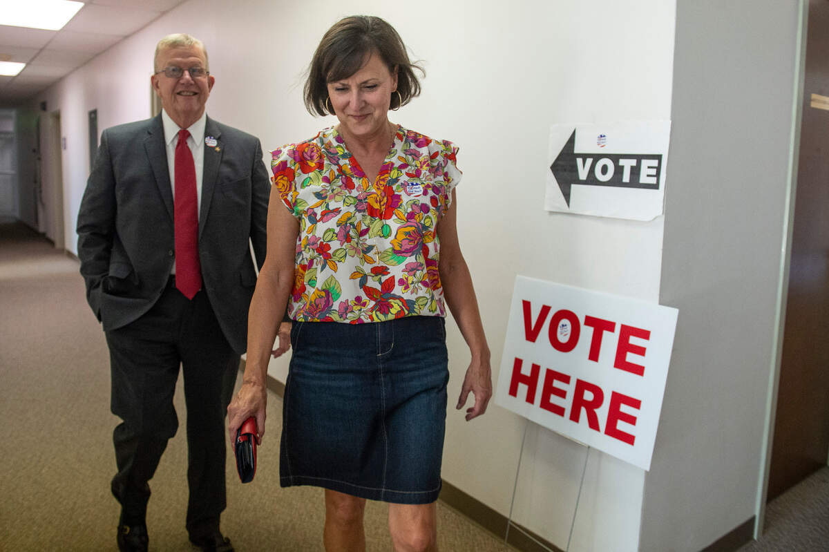 Jackson County Sheriff Mike Ezell and his wife Suzette walk out of First Presbyterian Church in Pascagoula after voting in a runoff primary election for Mississippi’s Fourth District Congressional seat, in which Ezell is a candidate, on Tuesday, June 28, 2022.