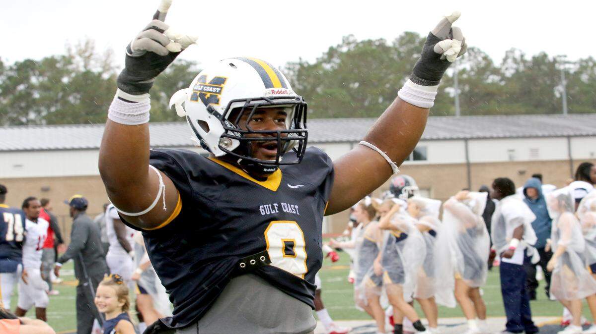 COURTESY MGCCC 
 Gulf Coast defensive end Isaiah Buggs recently picked up offers from Ole Miss and Houston. He already holds offers from Auburn, Oklahoma, Louisville and Kansas State, among others.