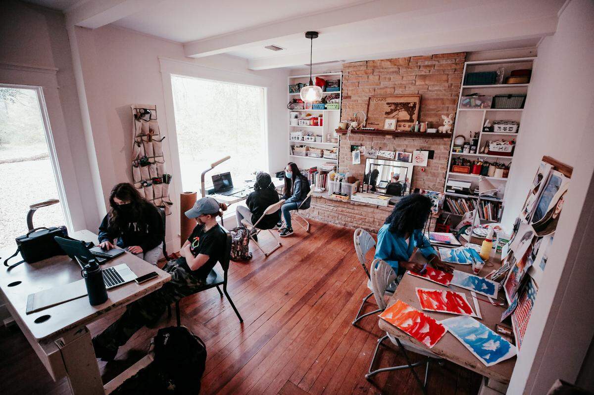 Five Coast teen artists participated in a residency through the Friends of Art, Culture and Education from January to April 2021. They worked in this studio at the Twelve Oaks Nature Preserve.