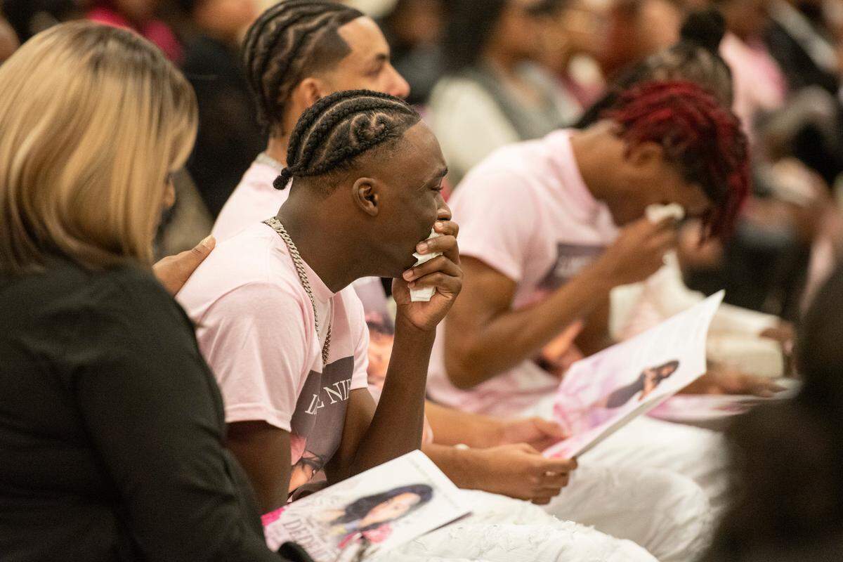 Friends of Ni’Kyra Dedeaux during her funeral at Lyman Community Center in Gulfport on Friday, Jan. 10, 2025. Dedeaux was killed in an alleged terrorist attack on Bourbon Street in New Orleans on Jan. 1.
