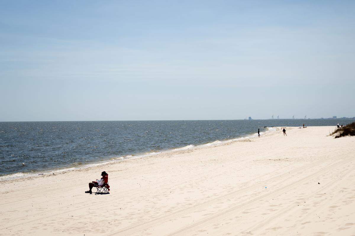 A mostly empty Biloxi Beach is seen Saturday during Black Spring Break.