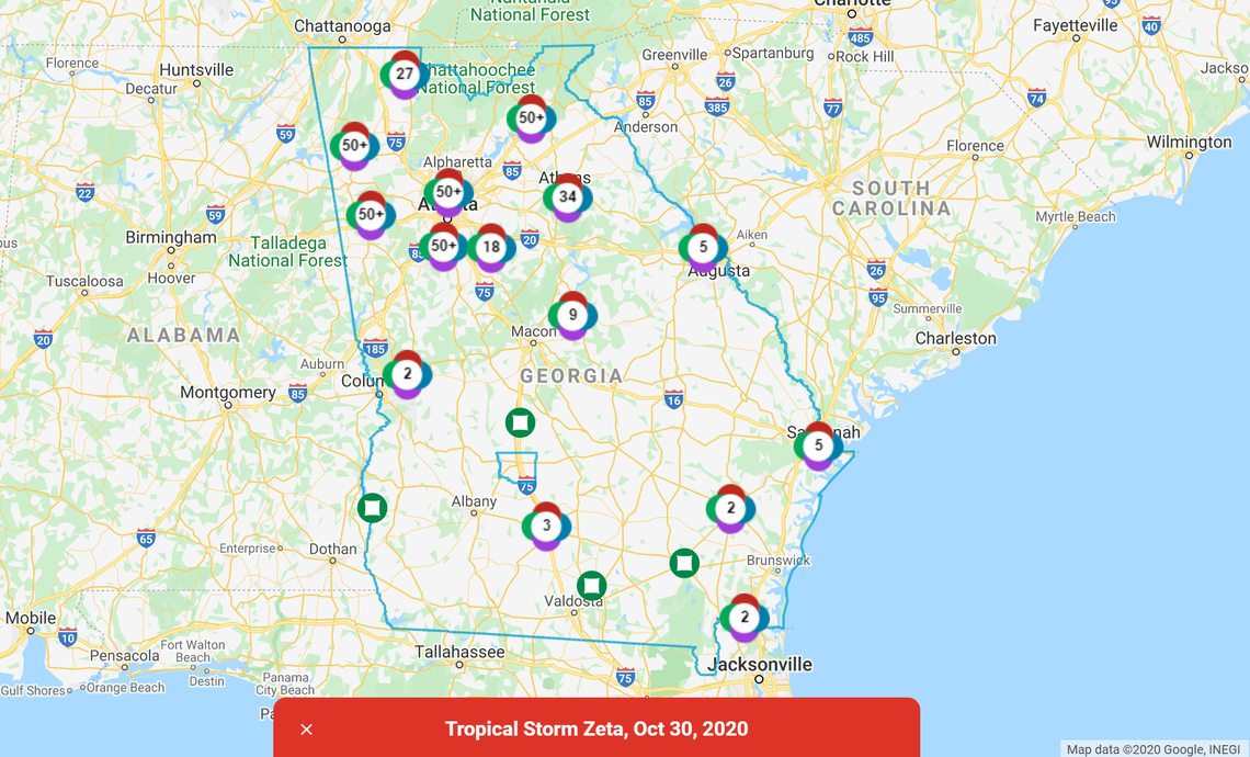 Some Georgians could be without power until Sunday after Tropical Storm Zeta caused widespread outages and storm damage across the state.